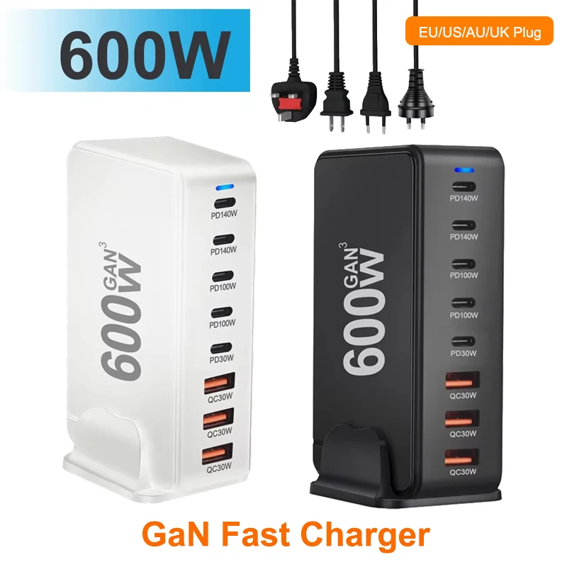 600W USB C Charging Station 8 Ports USB Fast Charger Multi Chargers for All Devices with 5 USB-C + 3 USB-A Charger PD PPS 140 W