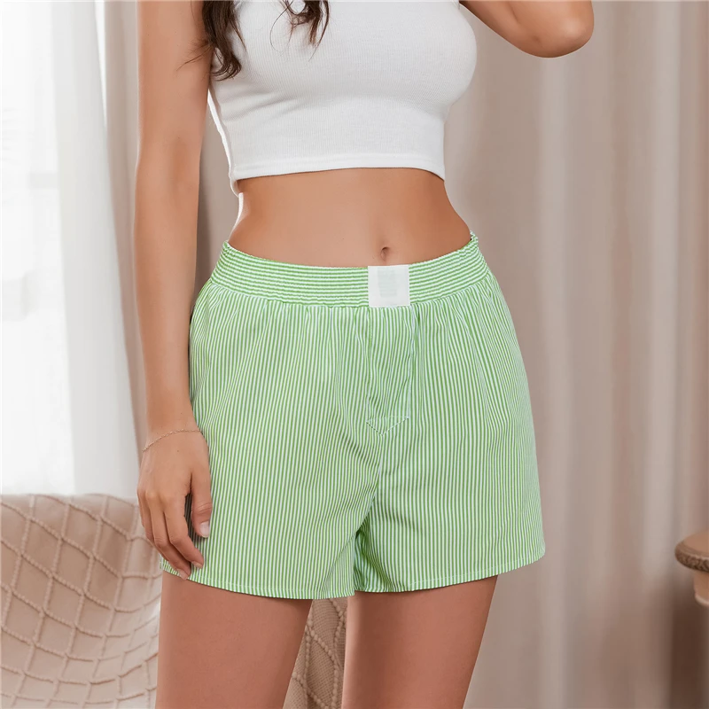 Women Y2K Stripe Pajamas Shorts Elastic Waist Wide Leg Gingham Boxer Lounge Shorts Checked Pj Bottom Going Out Shorts