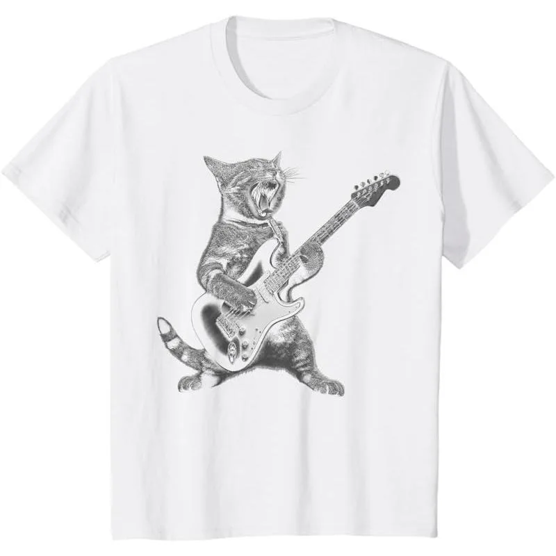 

Cat Playing Electric Guitar T-Shirt Funny Rock Music Graphic Tee for Men Women Pet Lovers Gift Idea for Casual Style or Birthday