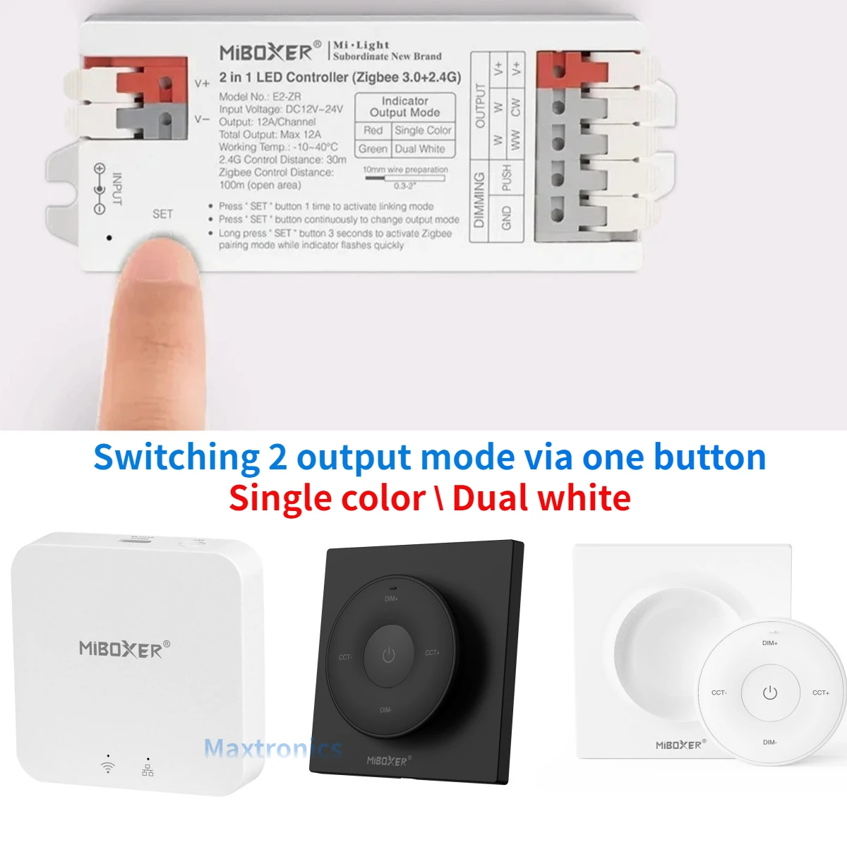 DC12-24V Miboxer(Zigbee3.0+2.4G) 2in1 LED Controller / K2 Mini Remote (2.4GHz)/ ZB-BOX3 for 5050 COB CCT Single Color LED Lights