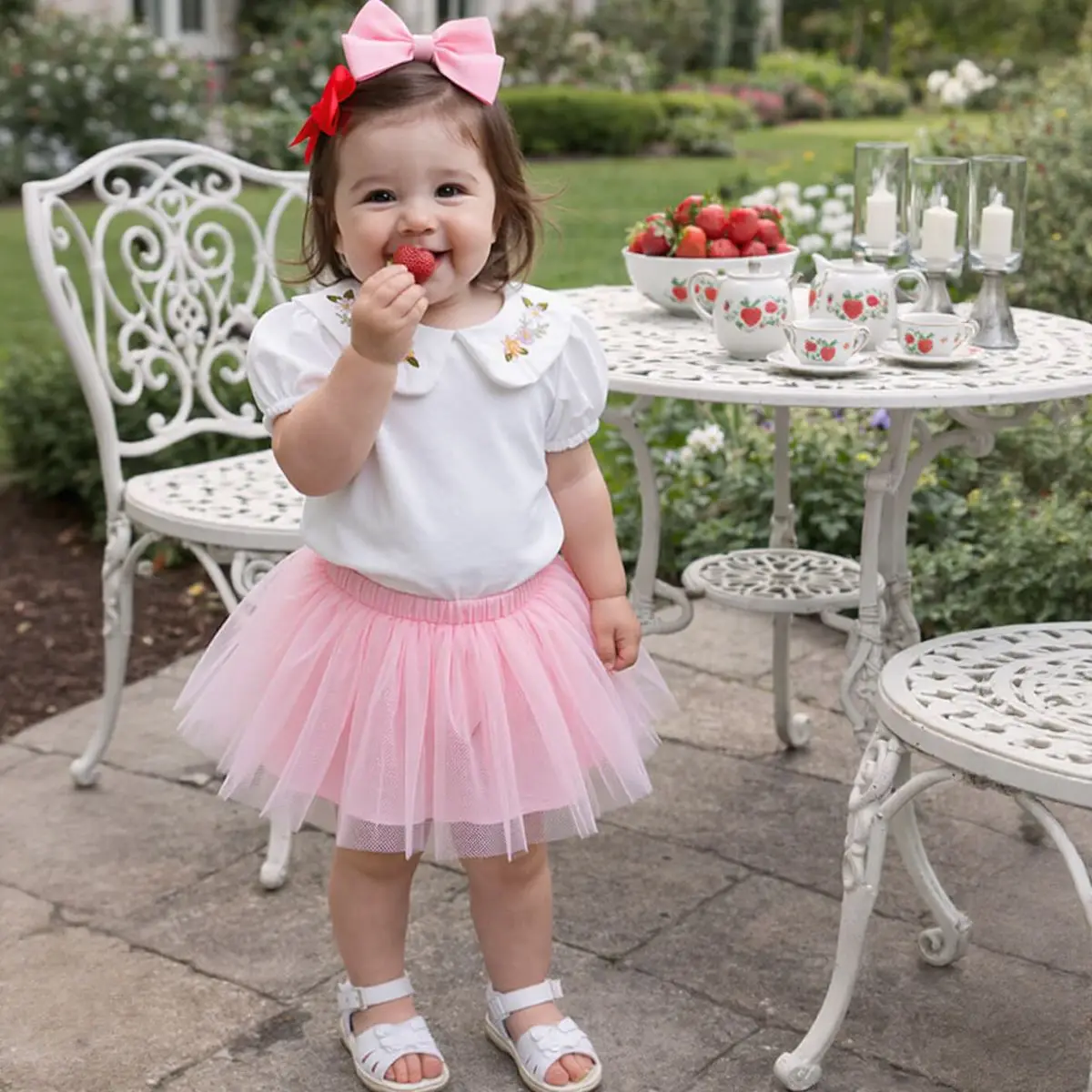 Sommerliches, weiches T-Shirt aus reiner Baumwolle für Babys, niedliche Blumenstickerei-Oberteile, weiße Hemden für Neugeborene und Kleinkinder, Kleidung 0-3 Jahre – Detail 6