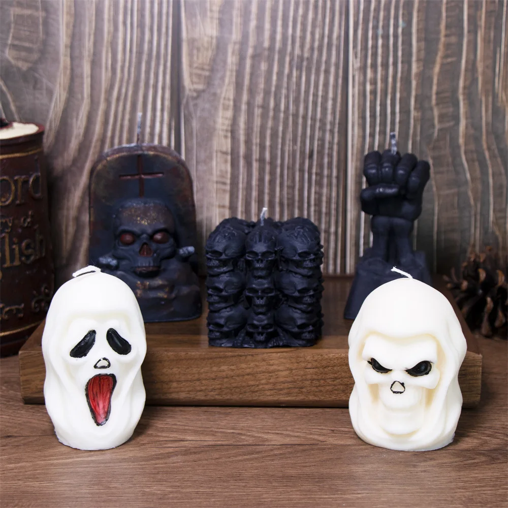 

New Halloween Funny Skull Candle Silicone Mold Horror Grimace Tombstone Plaster Decoration Resin Mold Candle Making Kit