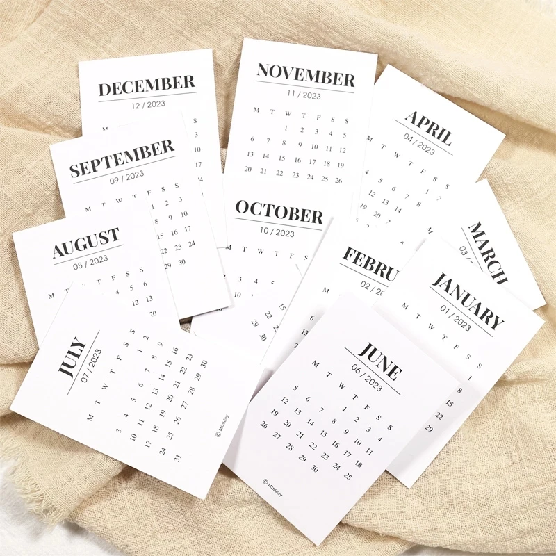 

12 Sheets/Set 2023 Calendar Cards INS Style Monthly Schedule Memo Pad DIY Journaling Planner Scrapbooking Calendar Agenda