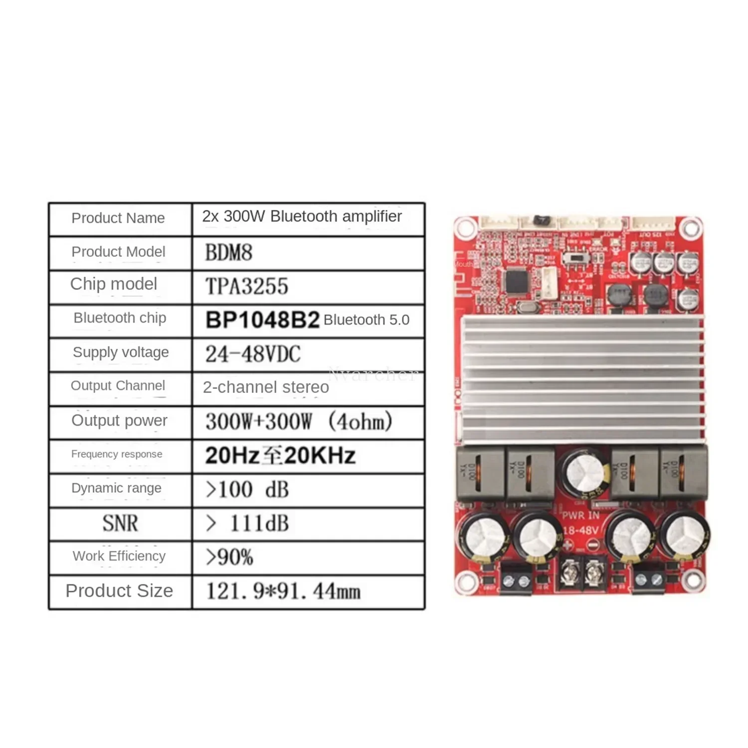 

Latest TPA3255 Bluetooth 5.0 DC24V-48V 300W*2 2.0 Channel Stereo HIFI Home Audio Amplifier Board