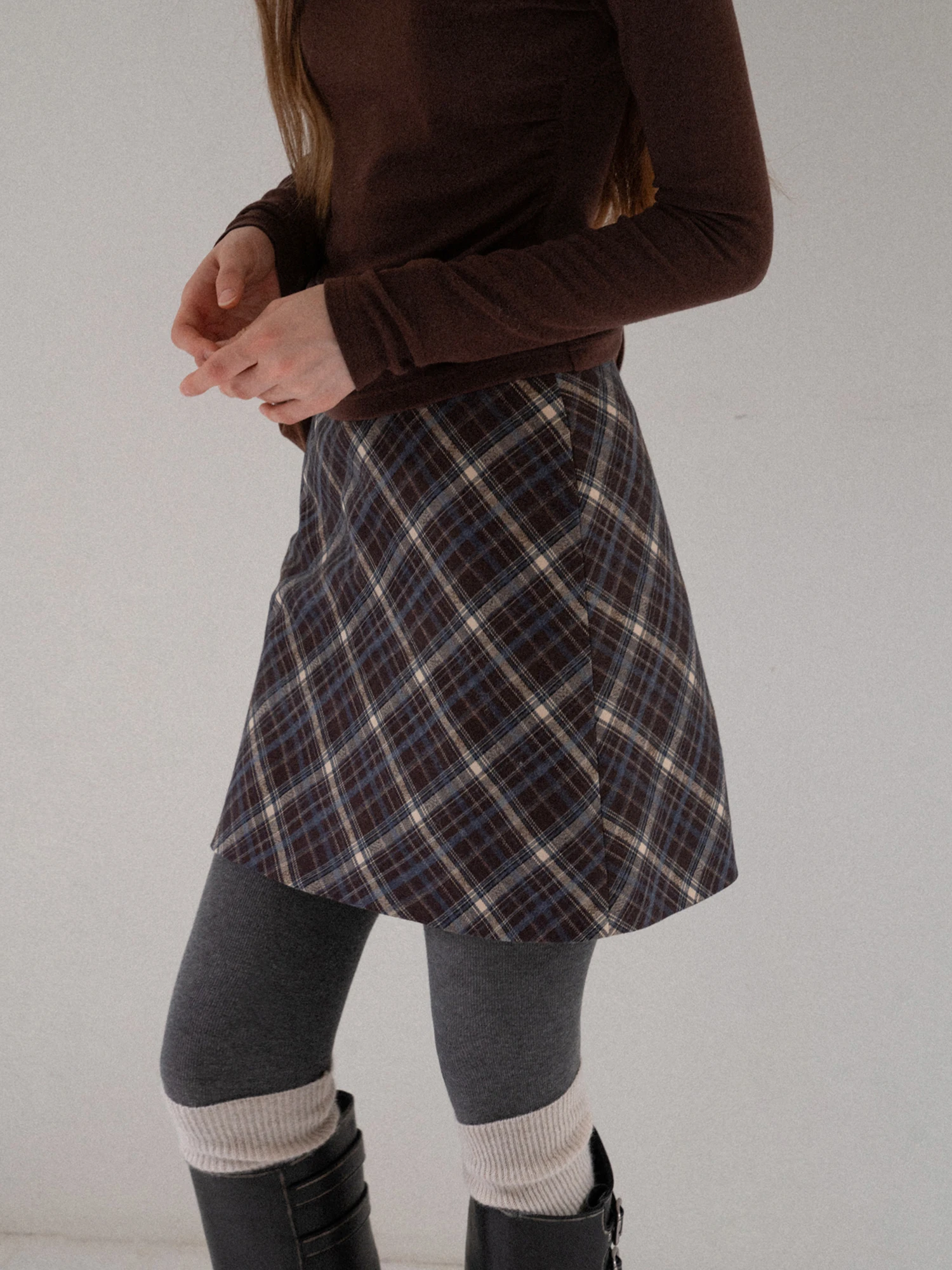 

Ретро-юбка А-силуэта в корейском стиле в клетку с высокой талией для женщин, осенне-зимняя, повседневная, для офиса, укороченная, стройнящая