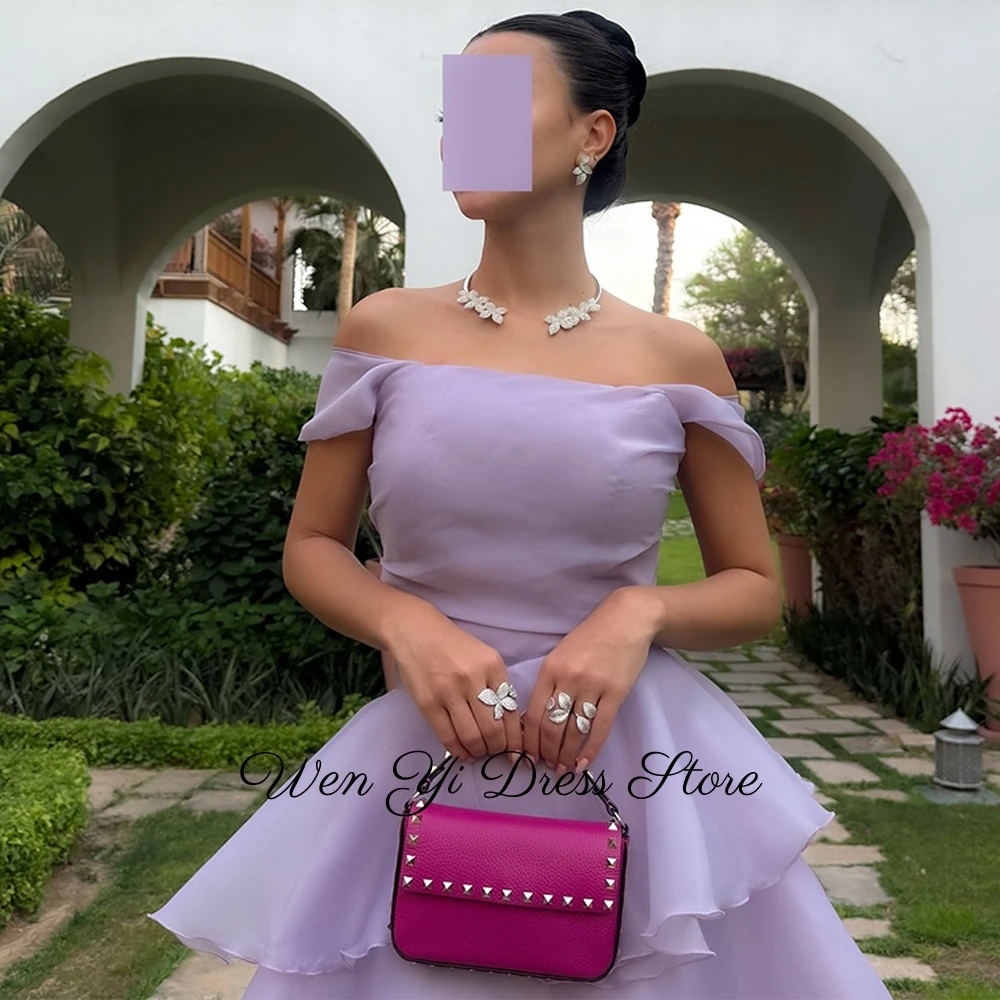 Elegantes lila abgestuftes Organza-Abendkleid, maßgeschneidert, schulterfrei, Heimkehrkleider, Reißverschluss hinten, Kleider für besondere Anlässe