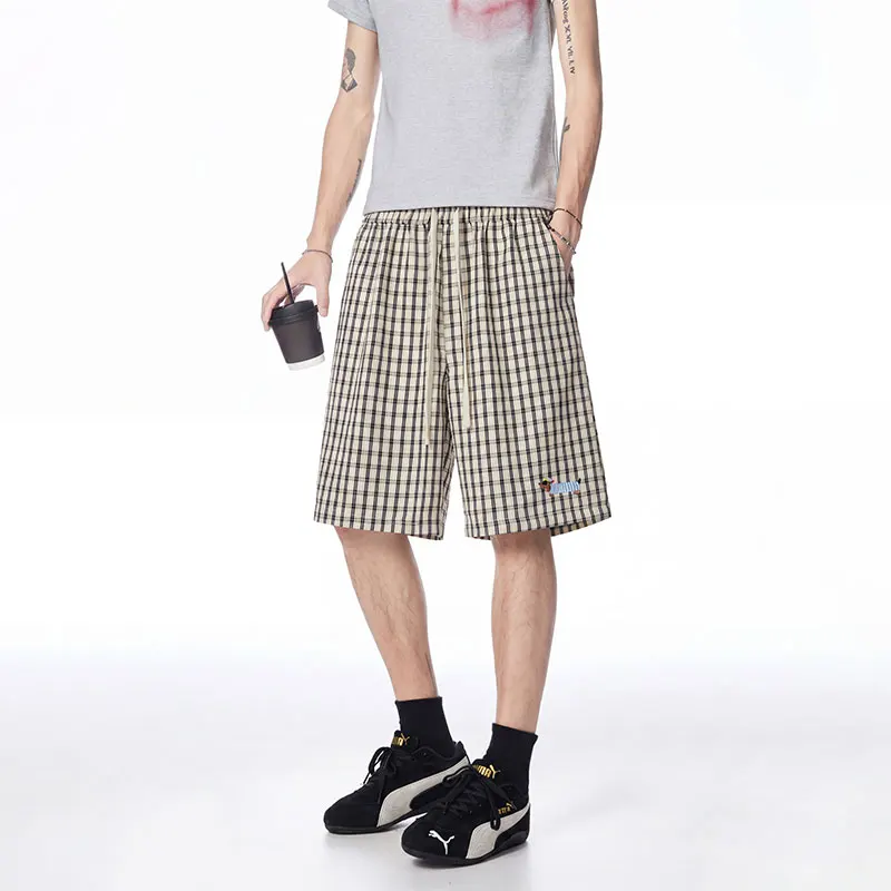 2026 Summer Men Shorts Fashion Plaid Beach Shorts Mens Casual Shorts Male Bermuda Overalls Elastic waist men's outdoor sports