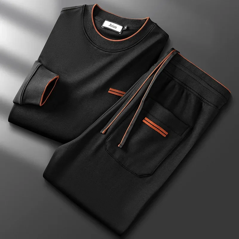 Minglu Spring Autumn Men's Sets High Quality Round Collar Long Sleeve Male Sweatshirt Fashion Elastic Waist Man Pants Tracksuit