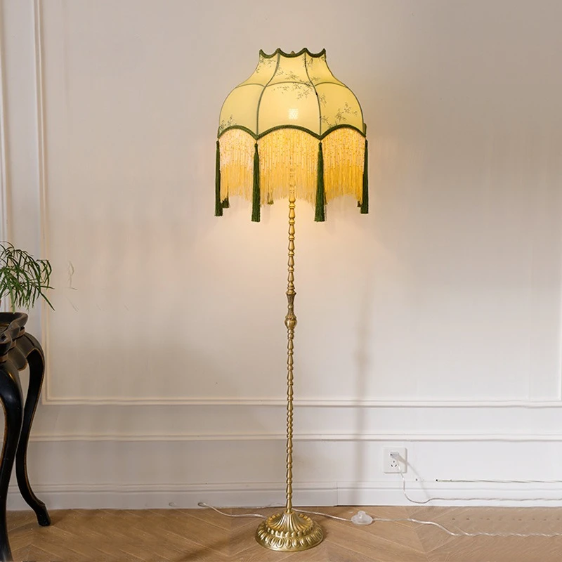 

Rice bead tassel vintage Chinese style Zhizhu national style living room bedroom decoration floor lamp