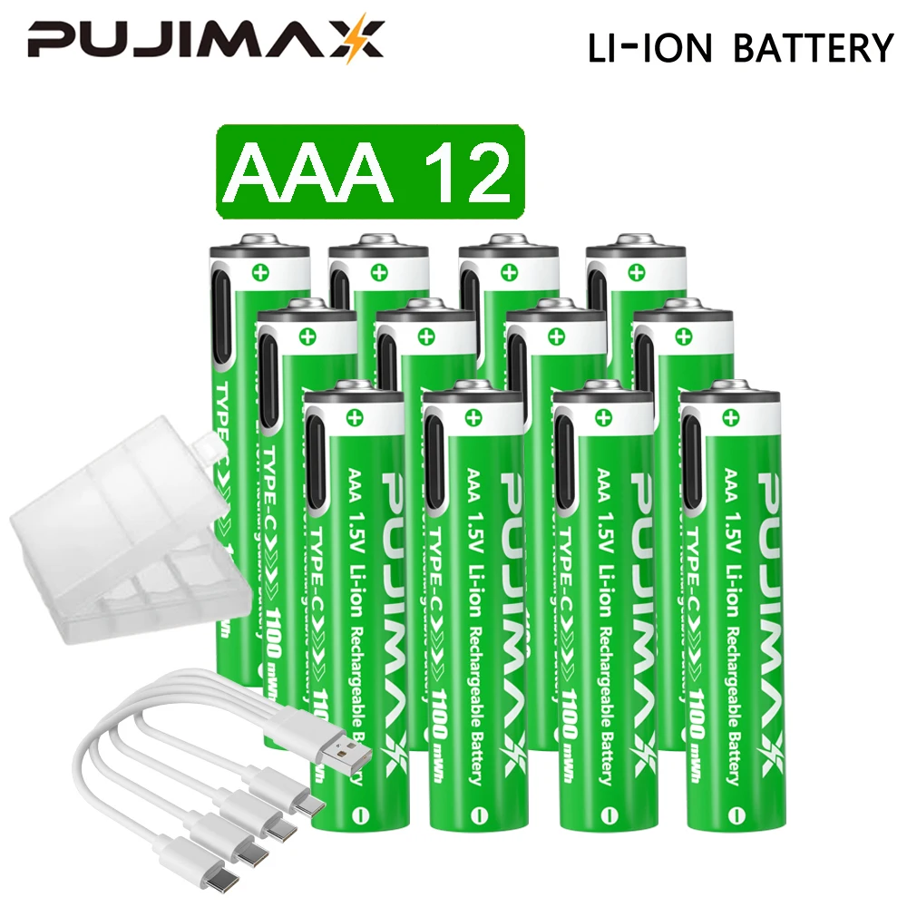 PUJIMAX 1,5 V AAA/AA 3400 mWh 1100 mWh oplaadbare batterij USB Type-C oplaadbare Li-ion batterij voor afstandsbediening elektrisch speelgoed