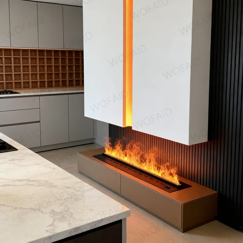 

Паровой камин в индустриальном стиле с металлическим каркасом, регулируемой высотой пламени, для лофтов и современных студий