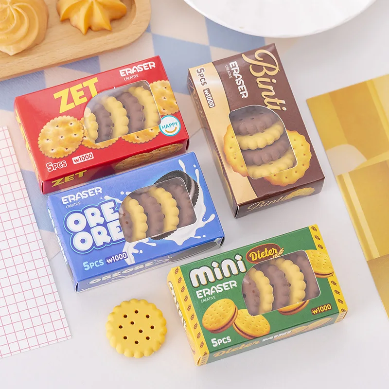 

16 box/lot Creative Biscuit Eraser Set Cute Writing Drawing Rubber Pencil Eraser Stationery For Kids Gifts School Supplies
