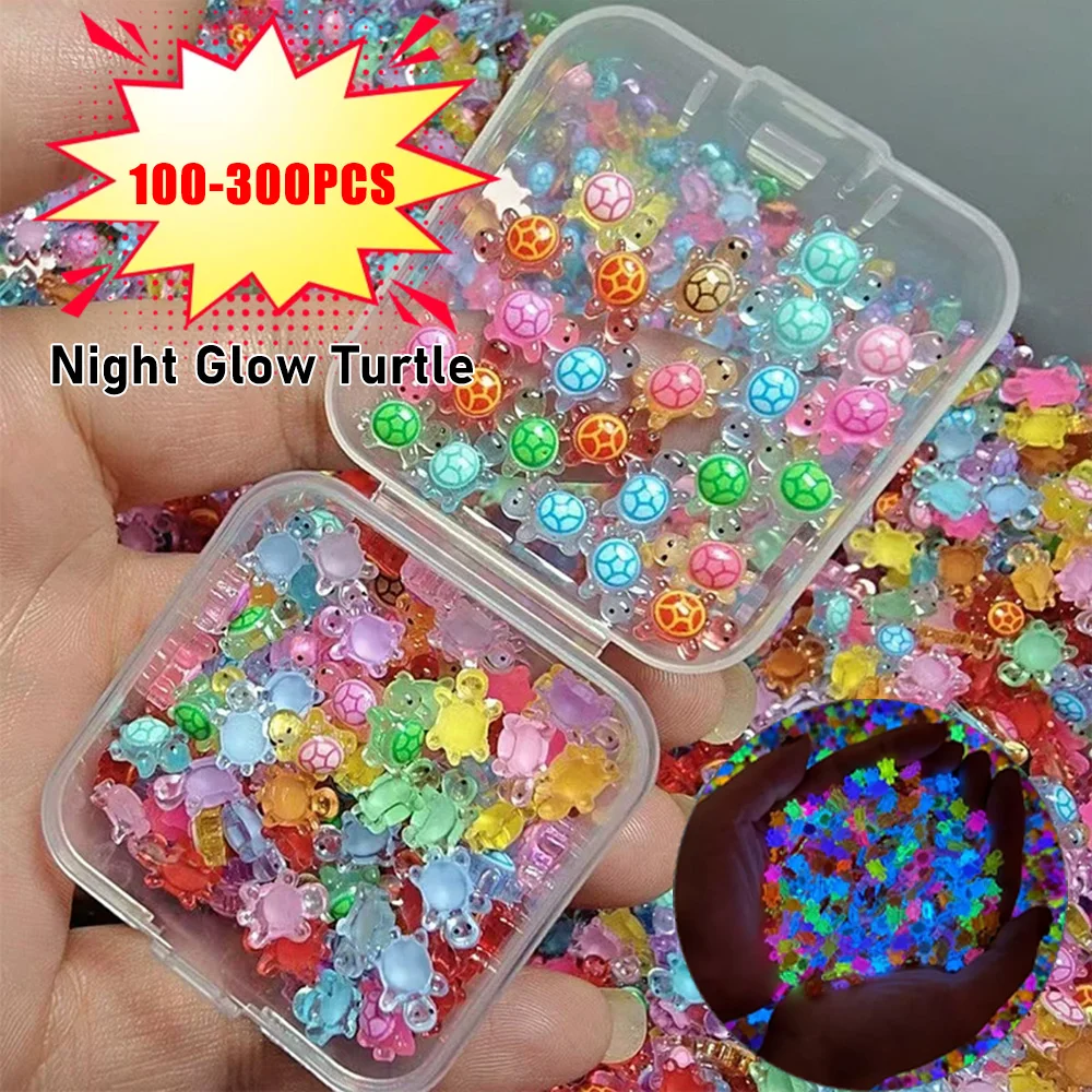 100-300 Uds Mini tortugas acrílicas figuras de tortuga que brillan en la noche miniaturas de tortuga Micro paisajismo Decoración de mesa