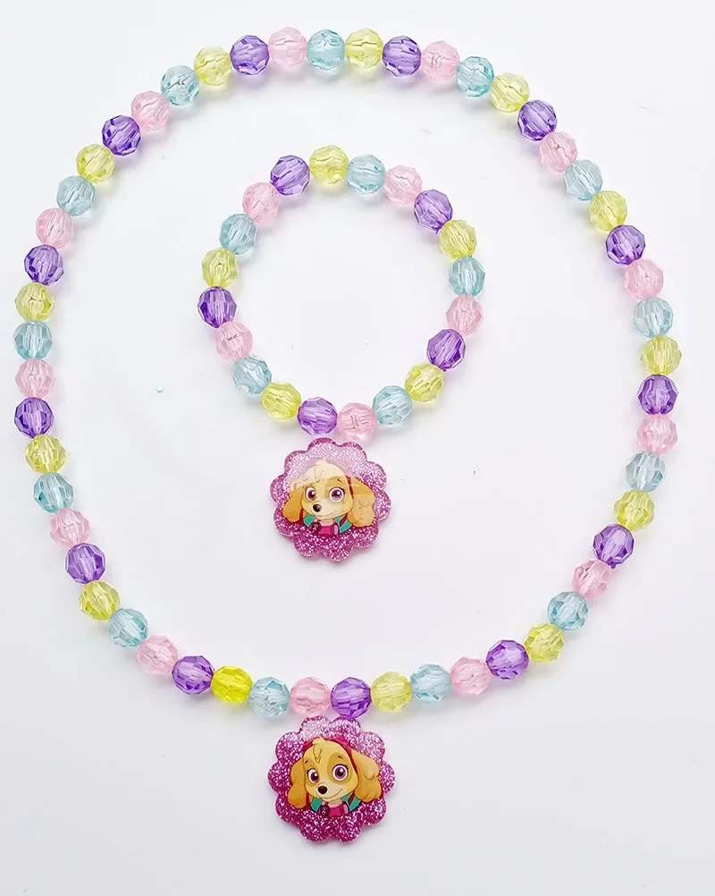 2024 New PAW Patrol Necklace Chase Skye Bracelet Girl Anime Cute Jewelry Children Role Playing Toy Necklace Bracelet Set Gift