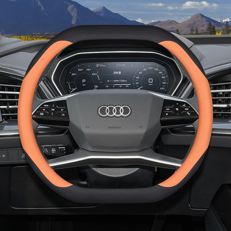 Steering Wheel Cover for Audi Q4 E-tron Q5 E-tron Universal Double D-type Car Accessories Genuine Leather Non-slip Sweatproof