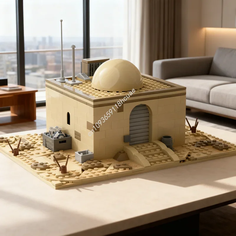 

332 детали MOC Star Battle Tatooine House 5: Обновленная модель, строительные блоки, рождественские подарки, архитектурные креативные игрушки, развивающие идеи
