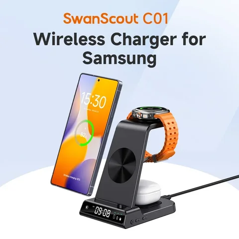 SwanScout C01 Charging Station for Samsung S25 S24 Ultra S23 Z Flip Z Fold Wireless Charger for Galaxy Watch 8 7 for Buds 3 Pro