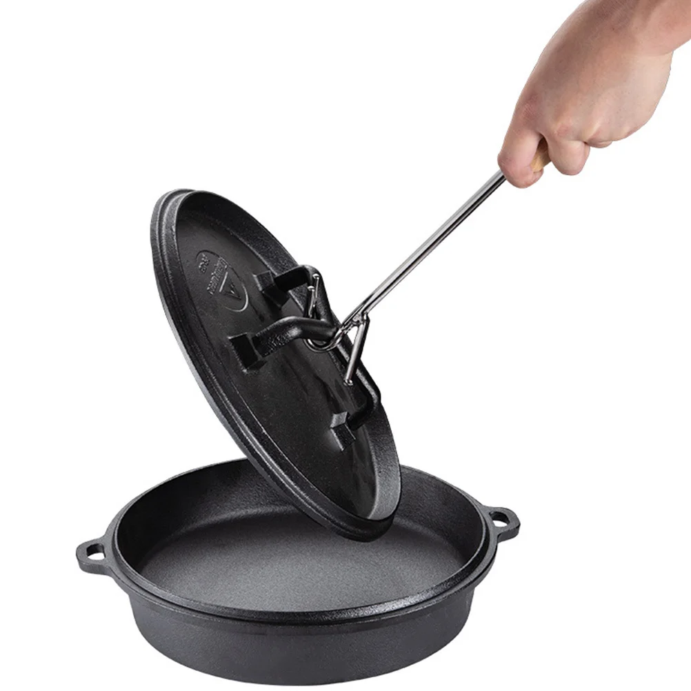 

Oven Lid Lifter Stainless Steel Double Hooks Wood Handle Long Handle Heat Resistant Safe Pot Pan Lid Outdoor Camping Cooking