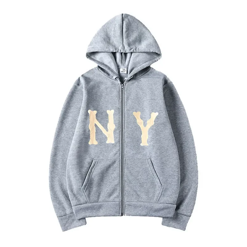 Comfortable Hoodie Sports and Leisure One Piece Hoodie Letter NY Print Y2 Men\'s and Women\'s Zipper Hoodie Autumn and Winter