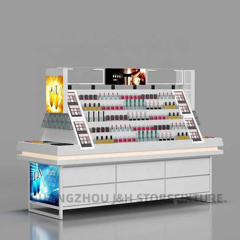 Customized. mall Kiosk Floor Stand Skincare Display Unit Cosmetic Showcase Nail Polish Kiosk Display Perfume Stand Display Rack