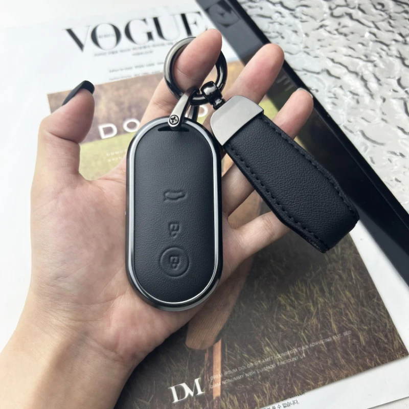 

Simple Style Aluminum Alloy + Leather Car Remote Key Case Cover For AITO M7 2022 2023 2024 Multiple Styles To Choose From