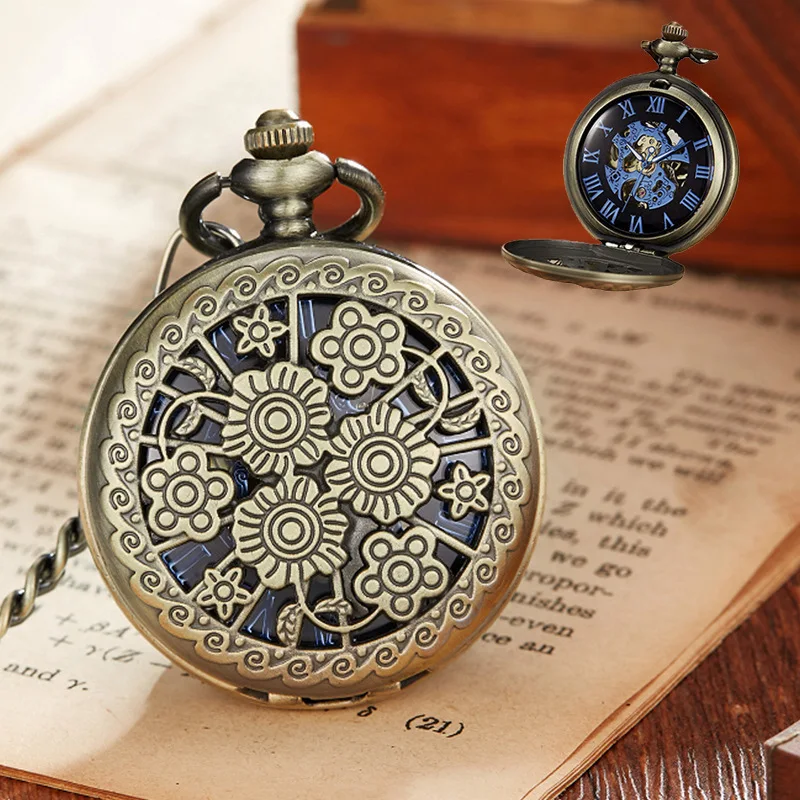 Factory direct sales Carved Retro Bronze Mechanical Pocket Watch Men Women Dropshipping Pocket Watch Pocket