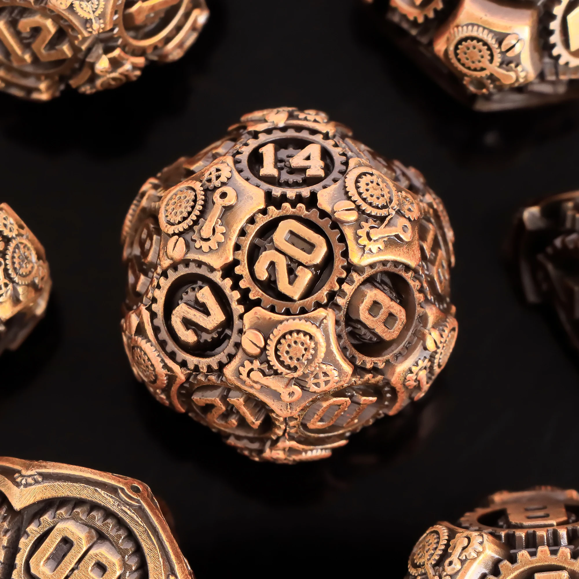 نرد متعدد السطوح من المعدن الأسود DND، مجموعة نرد تروس 7 قطع مجموعة نرد D&D لألعاب لعب الأدوار D وD النرد للزنزانات والتنينات #6