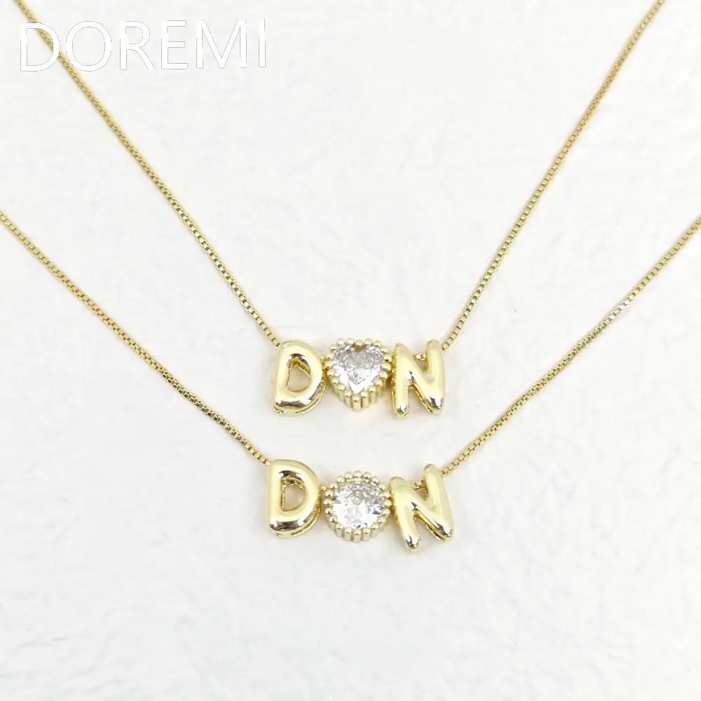 DOREMI Elegant Women Custom Letters Thick Ballon Bubble Initial Letter Necklace Birthstone Name Necklace