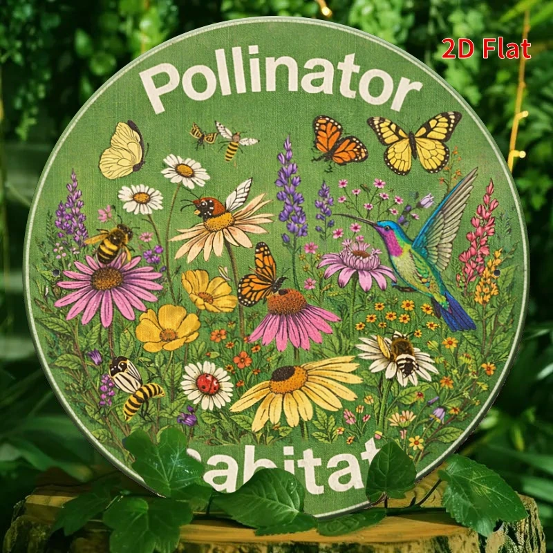 2D Flat, 2D Flat - [2Dflat] 1pc 19.99x19.99 cm - Pollinator Habitat Garden Metal Sign, Butterfly Bee Hummingbird Decorative Plaq