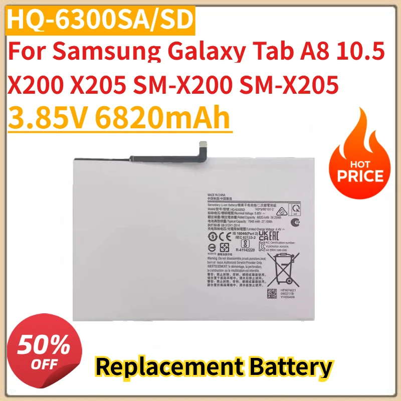 

New HQ-6300SD HQ-6300N Battery 3.85V 6820mAh for Samsung Galaxy Tab A8 10.5 X200 X205 SM-X200 SM-X205