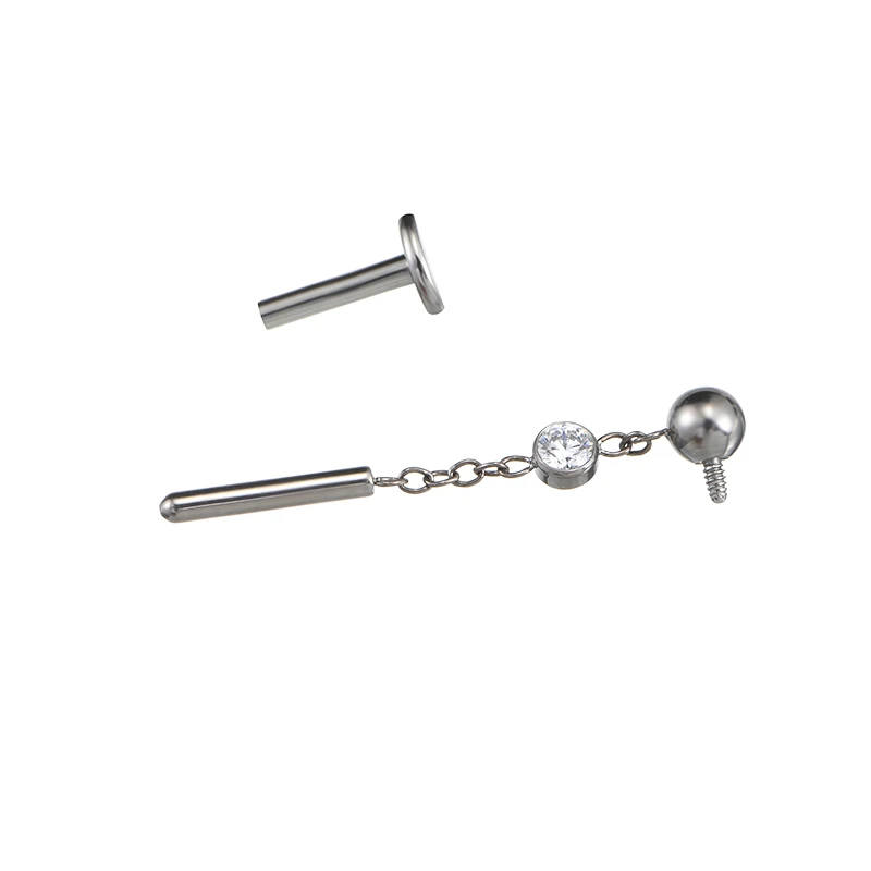 ASTM F136 Titanium Internally Threaded Dangle Labret Ring Ear Lobe Helix Tragus Body Piercing Jewelry