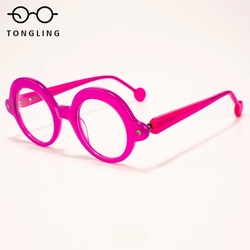 Highquality Fashion Men Handmade Quality Acetate Small Round Glasses Retro Women Unique Tortoiseshell Personalized Eyewear Frame