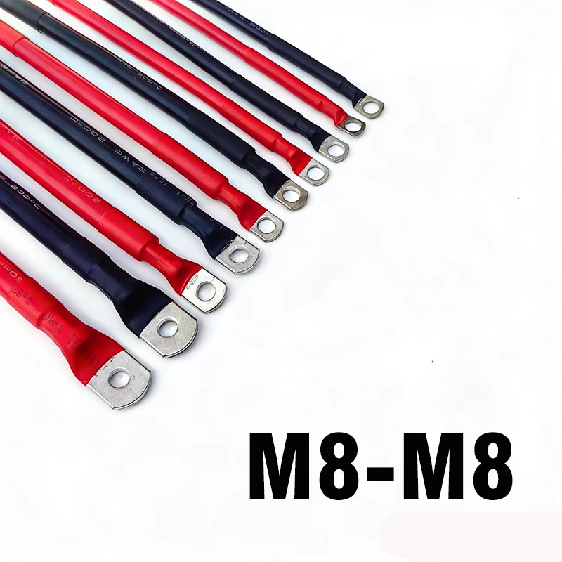 

M8-M8 Fast - Installation Soft Car Battery Silicone Cable - M8 Ring Terminals, Black & Red 0AWG, Heavy - Duty