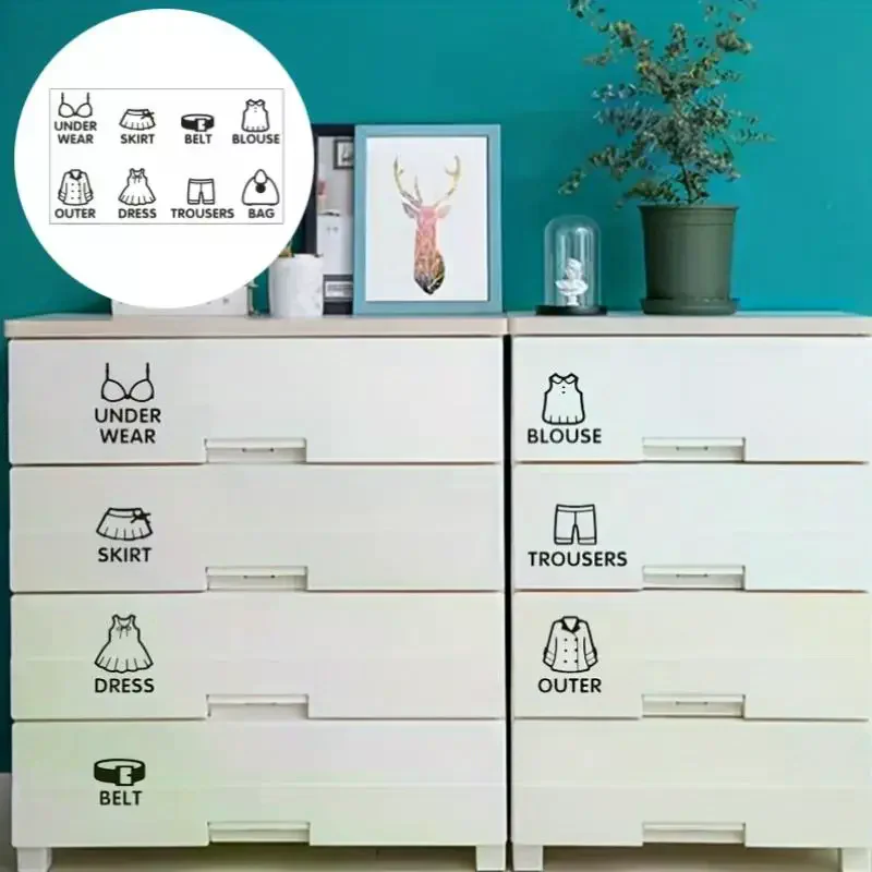 PVC Wardrobe Clothing Label Decal Sort Wall Decals Stickers Tag Clothes Classification Labels Bedroom Art Sticker