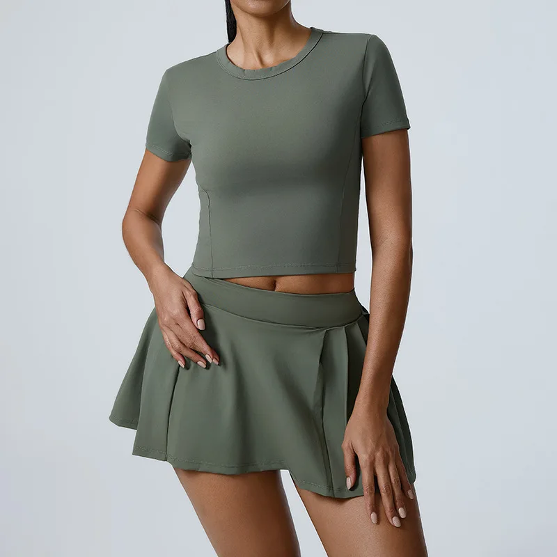 

Women's Yoga Tennis Set, Breathable Sports Bra & Pocket Skirt, Casual Outdoor Running , Anti-Light Fitness Suit with Tank Top
