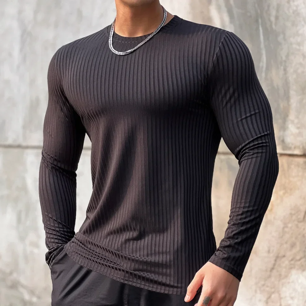 

Полосатая однотонная дышащая мужская футболка с длинным рукавом для фитнеса, баскетбола, бега, тренировок, эластичная быстросохнущая Спортивная футболка