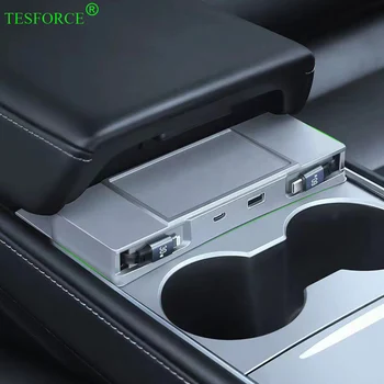 สําหรับTeslaรุ่น 3/Y 2021-2023 135W Fast Charger USB Shunt HubอัจฉริยะDocking Stationอะแดปเตอร์รถPowered Splitter Extension