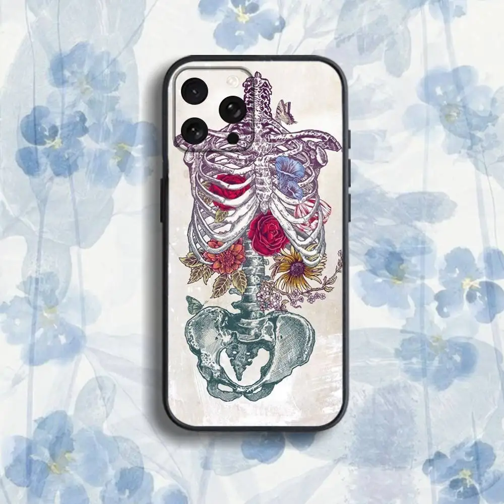 인체 해부학 의료용 아이폰 케이스 (아이폰 17, 16, 15, 14, 13, 12, 프로, 맥스, 플러스, E, SE4, 에어, 미니) 블랙 소프트 박스