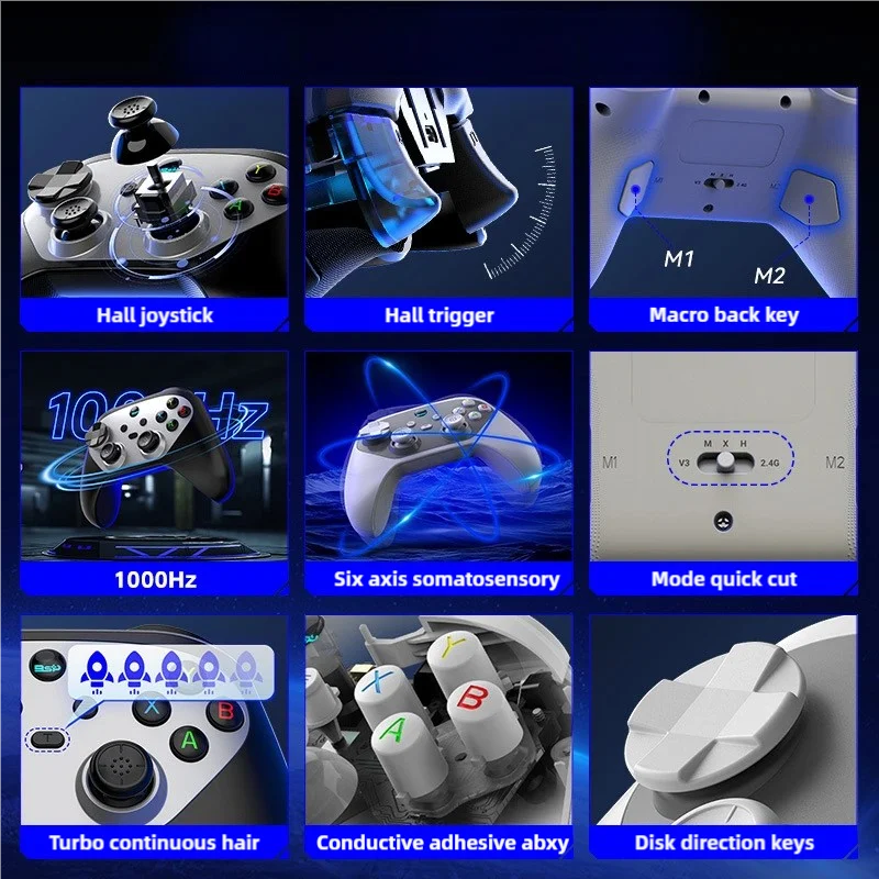 G6S Wireless Game Controller Dual Hall Effect Vibration Six-Axis Burst Key for Nintendo Switch Android IOS PC Bluetooth