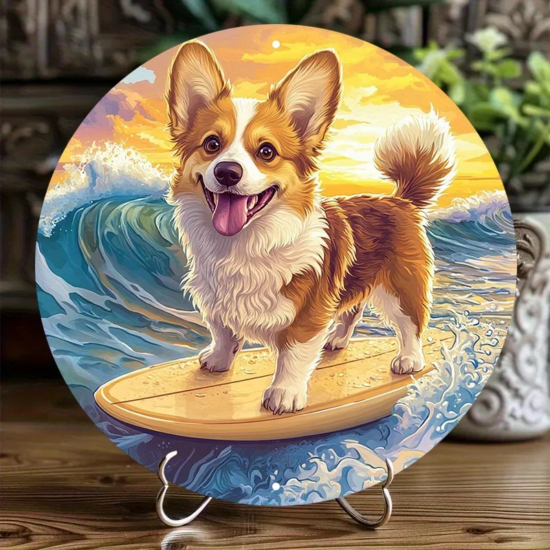 

Aluminum Corgi Surfboard Sign: Perfect for Outdoor, Restaurants, Homes - Digital Art Theme Decoration, Decorative Wall Poster