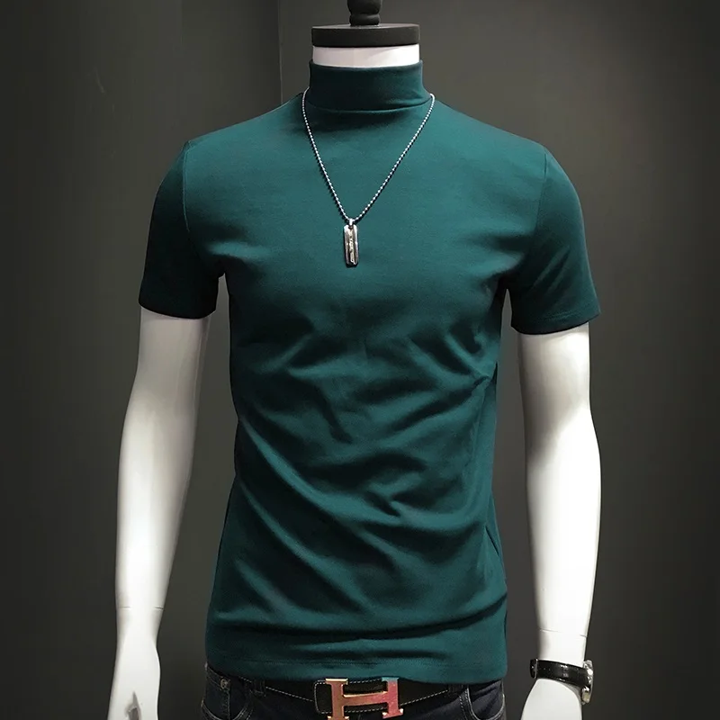 Turtleneck Men T Shirt Modal T-Shirts Men Solid Color Tshirt For Man Summer Casual Short Sleeve Cotton Tops