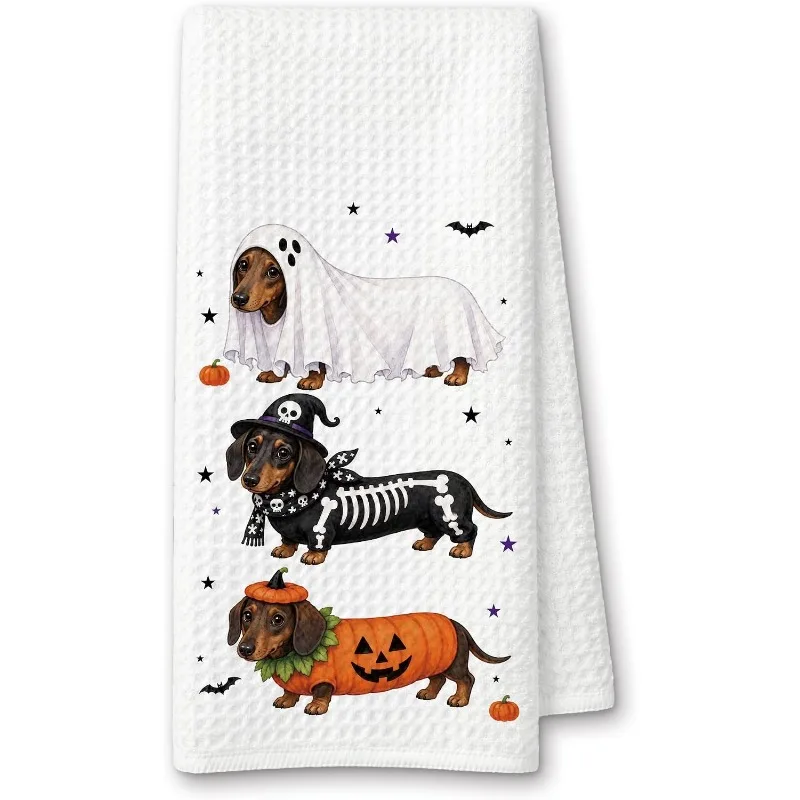 1 Halloween Long Legged Dog Gift Kitchen Wipe Winnie Dog Gift, Ghost Skull Pumpkin Dog Decorative Hand Towel Dish Towel