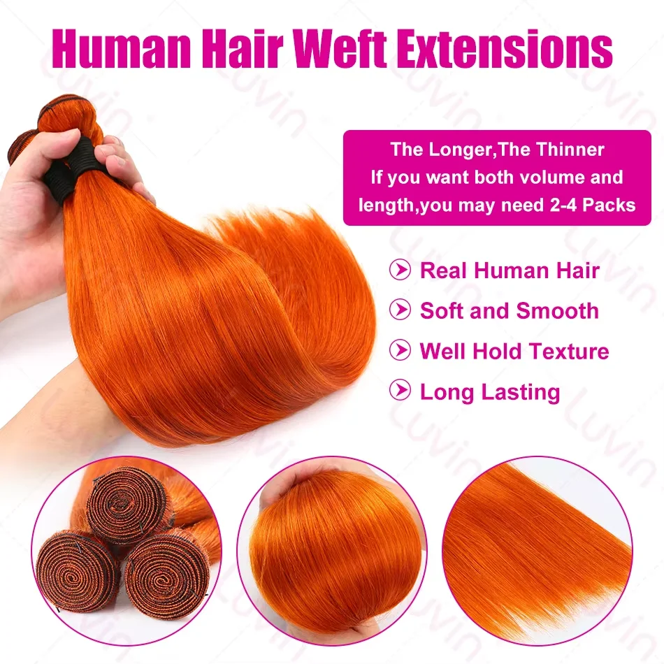 350 Colored Ginger Orange Human Hair 1/3/4 Bundles Deal Bone Straight Human Brazilian Hair Weave Bundles Remy Human Hair #350