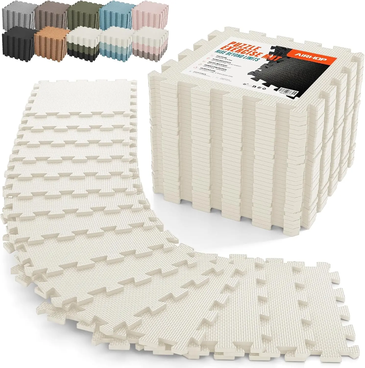 AIRHOP Gym Floor Mat, Extra Thick Exercise Puzzle Mat, High-Density Interlocking Foam Floor Tiles for Home Gym, Play Workout Garage Kitchen Flooring 12.6