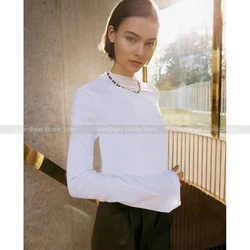 Basic simple and versatile slim fit organic cotton long-sleeved twisted hem T-shirt bottoming shirt top