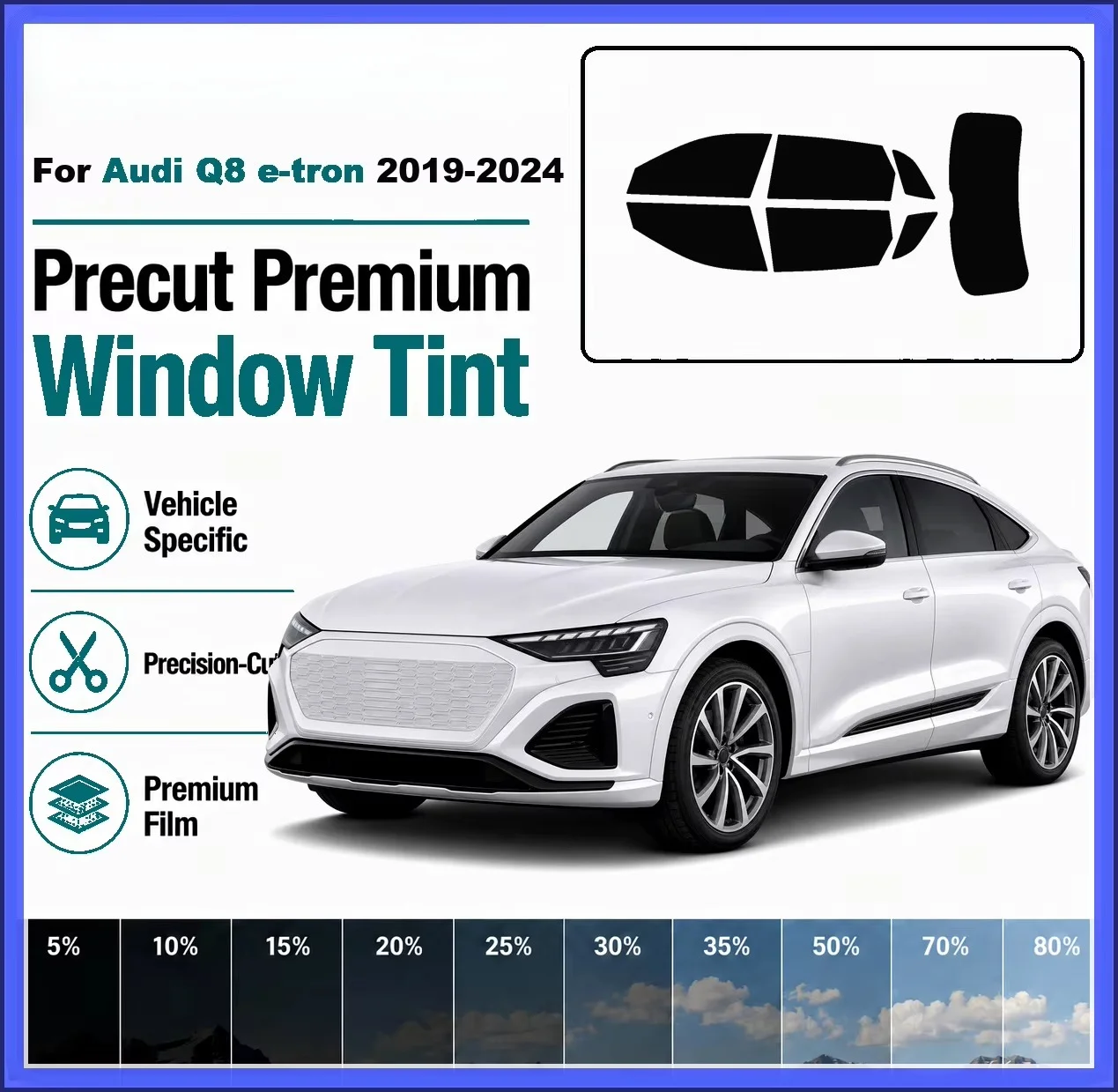For Audi Q8 e-tron 2019-2024 Pre-Cut Window Tint Film Vehicle-Specific Full Kit Front & Rear Windows Precision-Cut