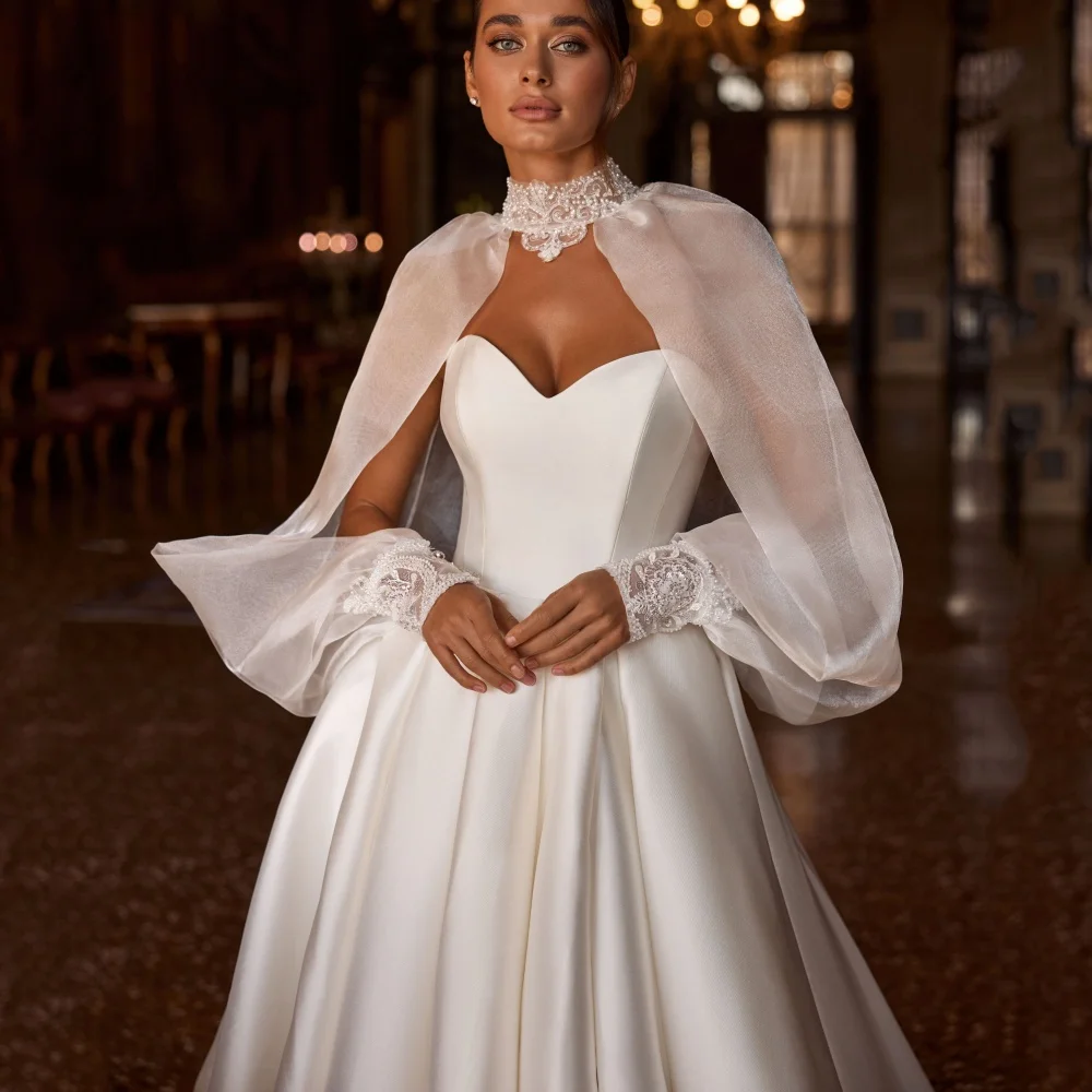 

Классические элегантные свадебные платья по индивидуальному заказу с рукавами-фонариками, халат невесты, трапециевидное свадебное платье в форме сердца, Vestidos De Noiva