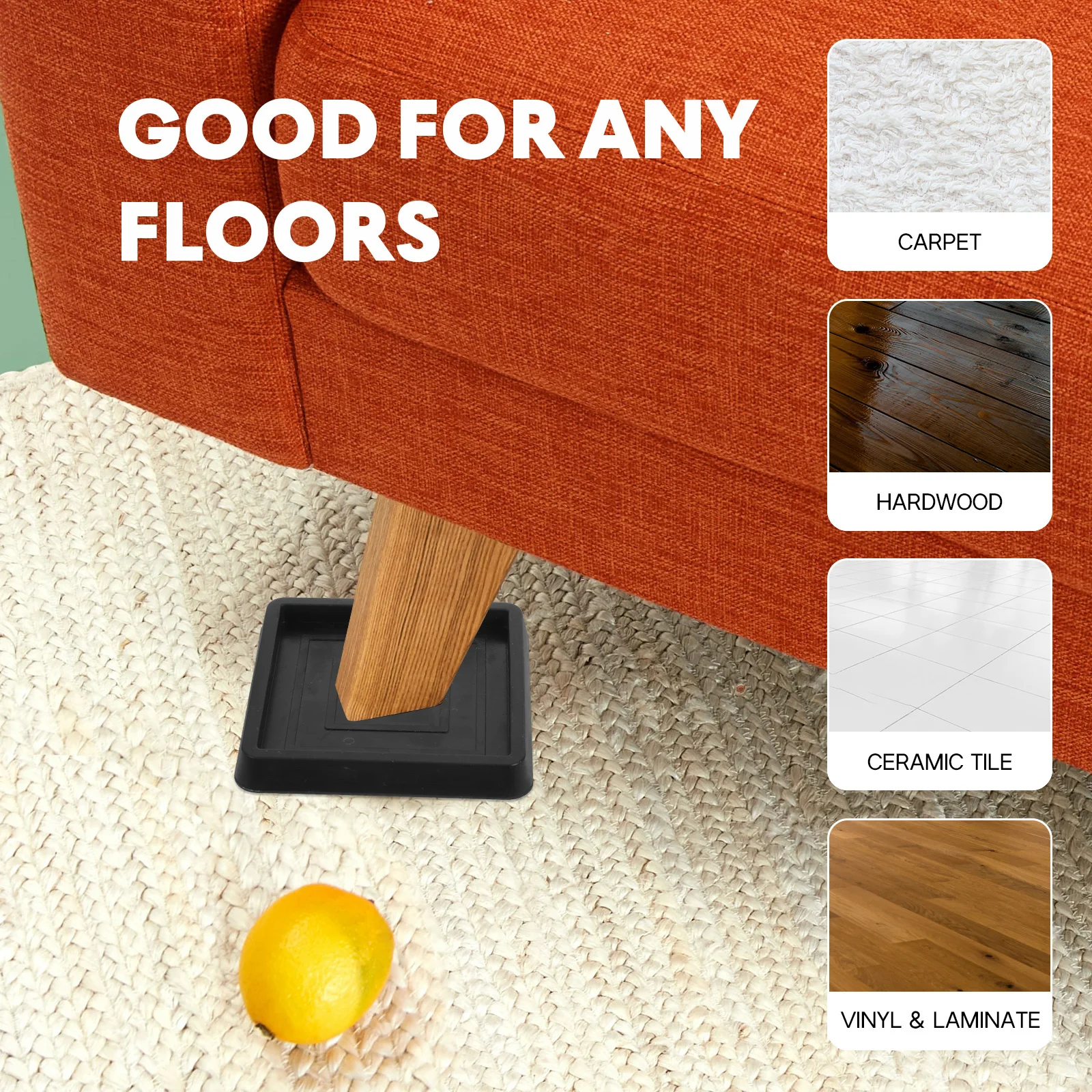 

Non slip Foot Pads Furniture Legs Chair Wheel Stopper Adjustable Square Rubber Coasters Durable Protect Floor