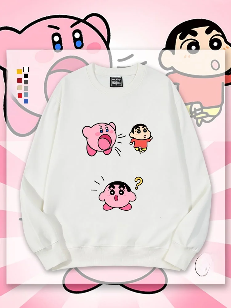 

Милая аниме-толстовка с капюшоном и круглым вырезом, на флисовой подкладке, парная одежда для влюбленных, с мультяшным дизайном, для весны, осени и зимы