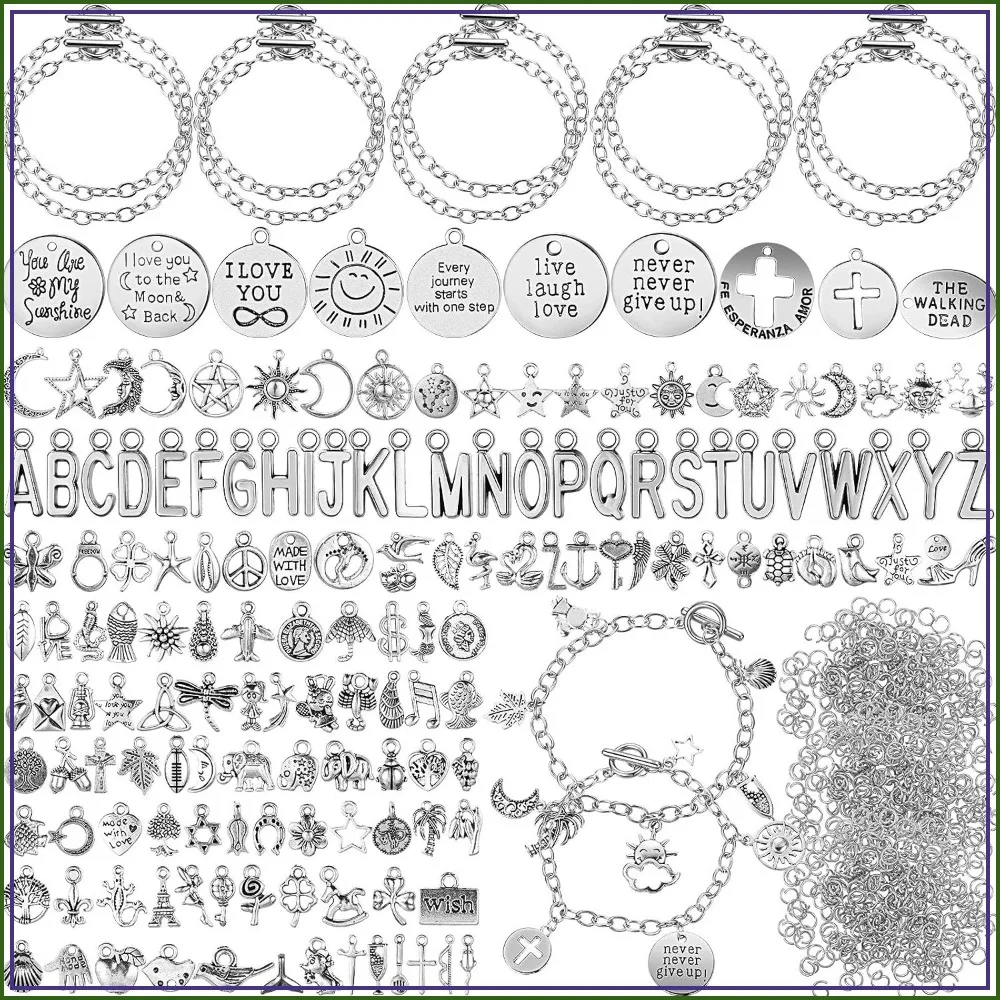 

469 Pcs Charm Bracelet Making Kit, DIY Bangles Set with Paperclip Chain & Alphabet Charms, Jewelry Supplies with OT Clasp